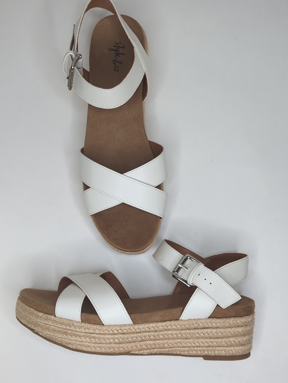 Style & Co Women's White Emberr Faux Leather Slingback Flatform Sandals
